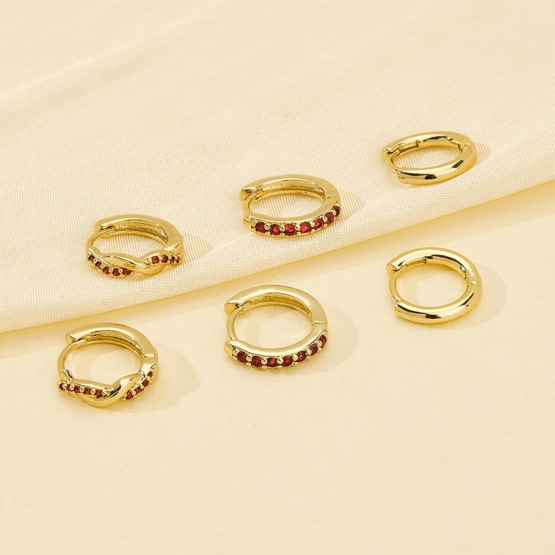 Inerney 14K Gold Plated Huggie Hoop Earrings for Women, Small Sterling Silver Earring Set Hypoallergenic Cartilage Helix Stacks, Mini Dainty Cute Trendy Birthstone Jewelry Gift for Multiple Piercings - Image 4